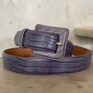 TANNER Leather Purple Reptile Print Made in Italy 1 Inch Wide Belt L